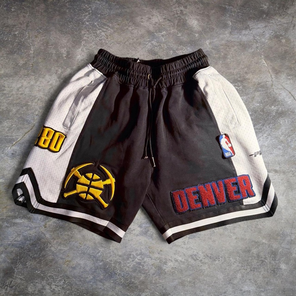 Pro Standard Denver Nuggets NBA Black White Embroidered Basketball Shorts Size M